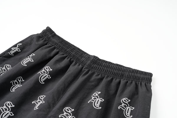 'SC' Monogram Nylon Shorts (Black)
