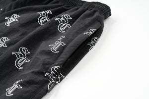 'SC' Monogram Nylon Shorts (Black)