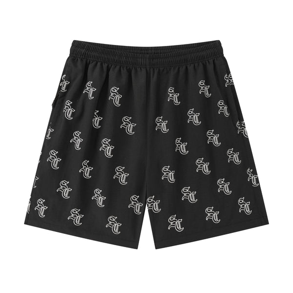 'SC' Monogram Nylon Shorts (Black)