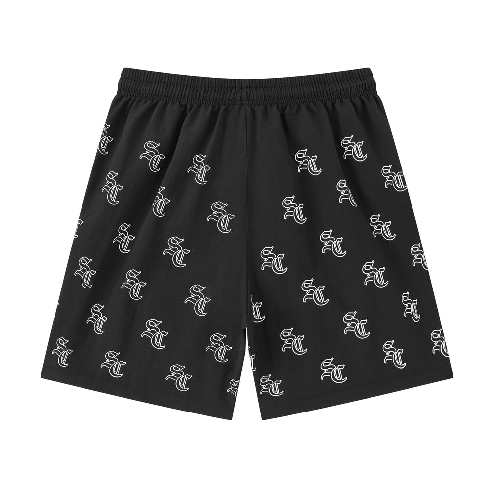 'SC' Monogram Nylon Shorts (Black)