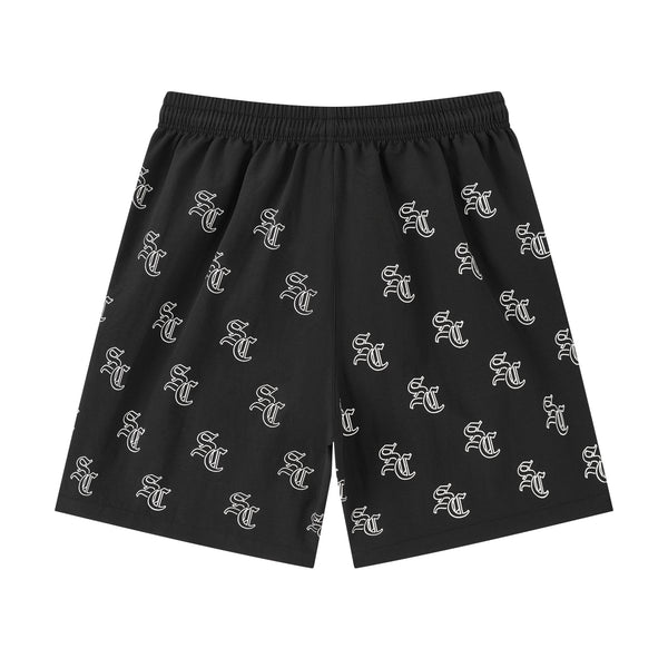 'SC' Monogram Nylon Shorts (Black)